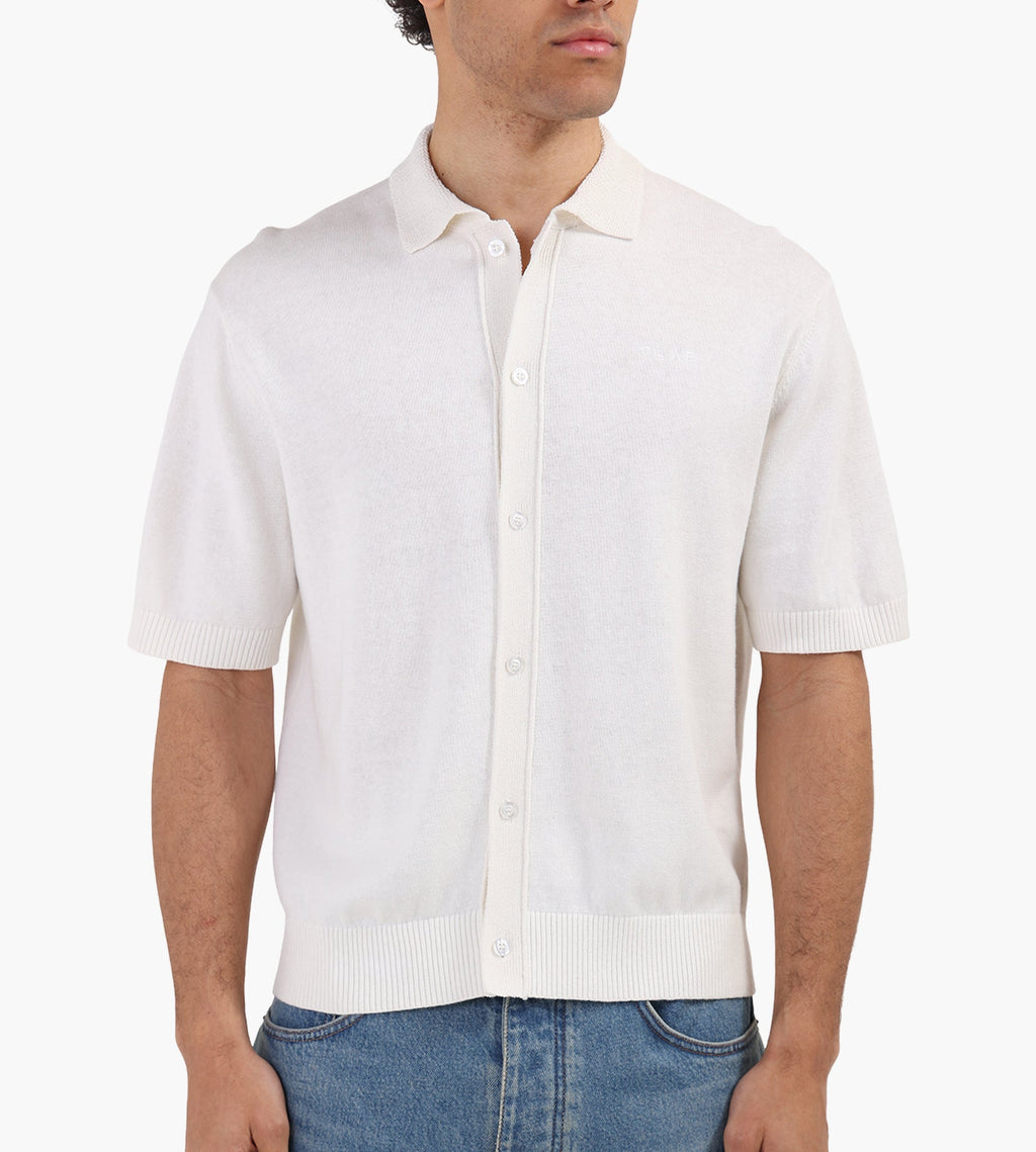 OLAF Linen Knitted Short Sleeve Polo Offwhite