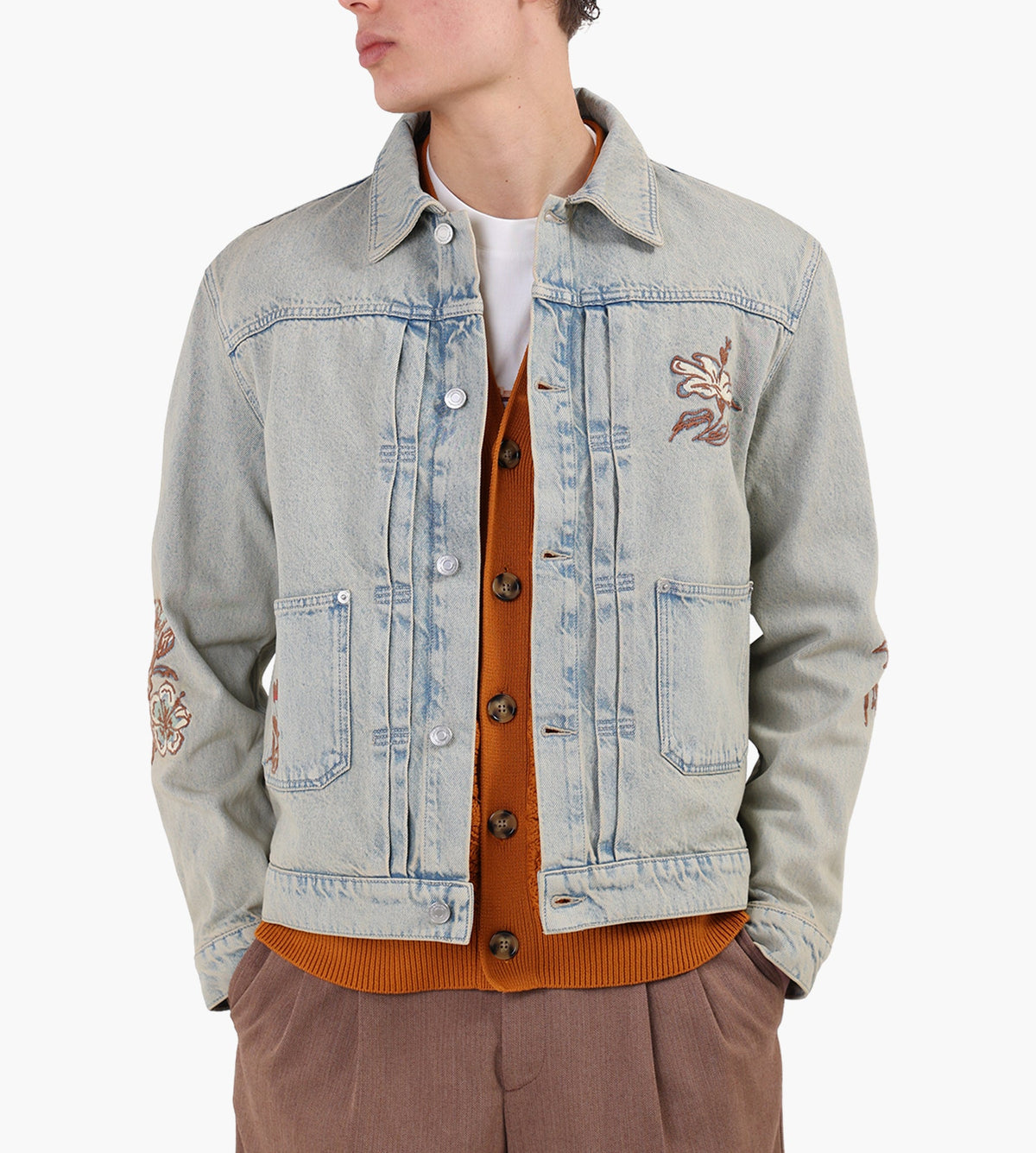 Drôle de Monsieur Veste Denim Dusty Brodèe Fleurs Dusty