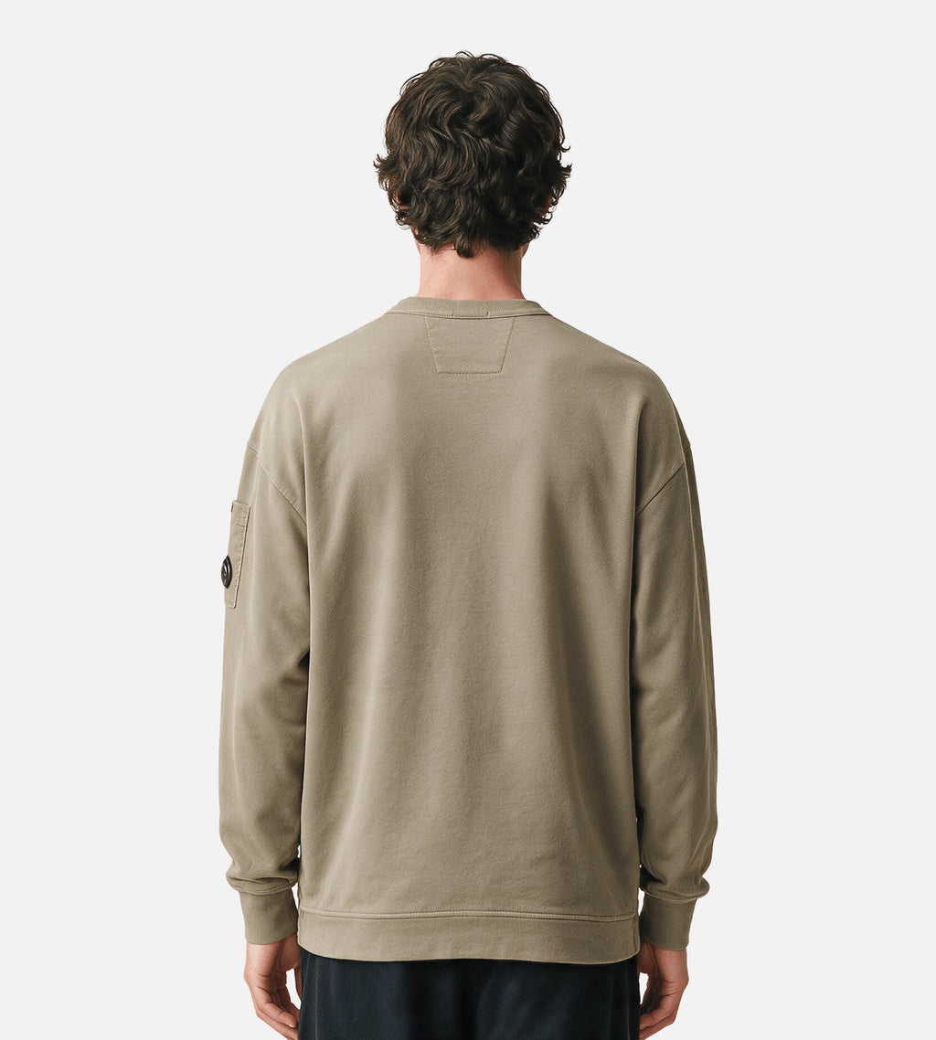 C.P. Company Brushed And Emerized Diagonal Fleece Mixed Boxy Crewneck Lens Fallen Rock