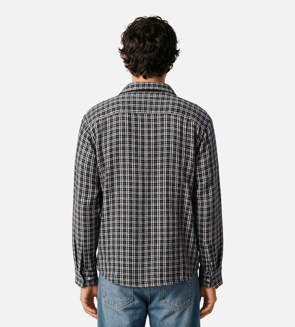Corridor Reverse Tweed Snow Check Long Sleeve Shirt Blue