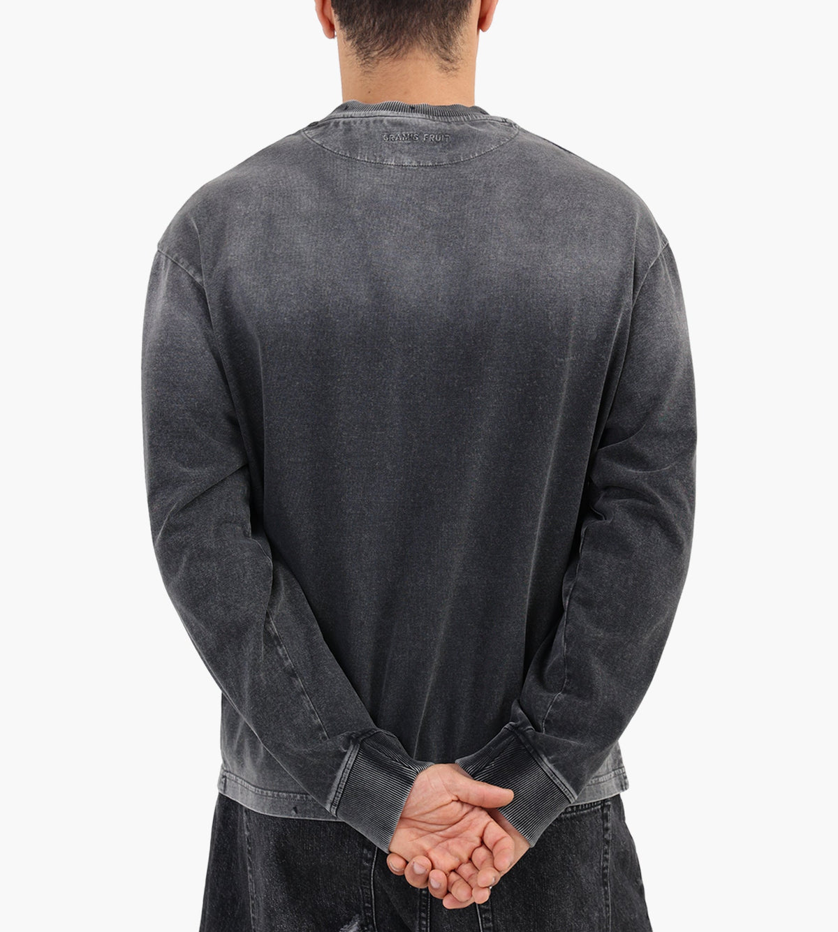 Bram's Fruit Distressed Script Logo Longsleeve Shadow Black