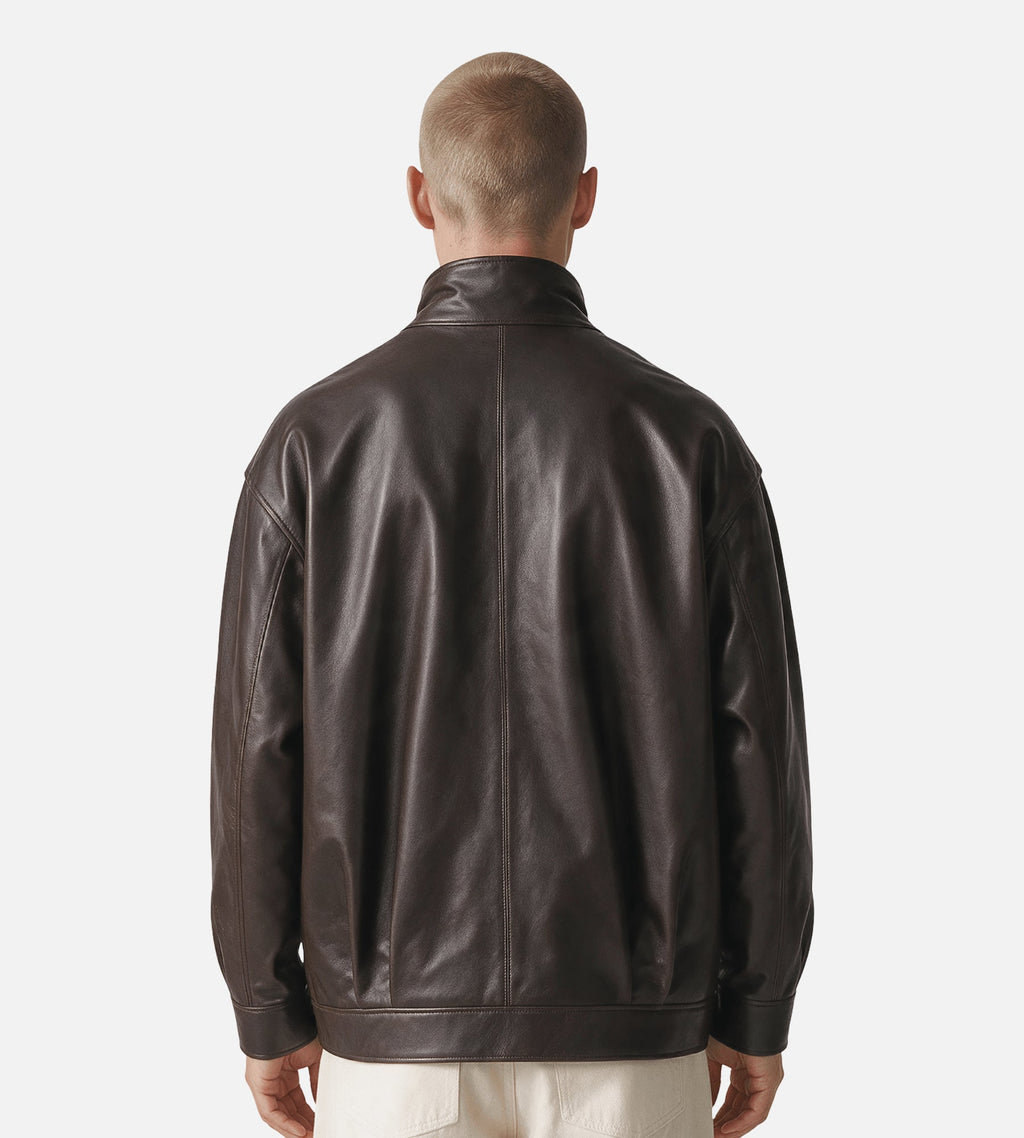 ARMA Paulo High-Collar Leather Jacket Coffee Bean