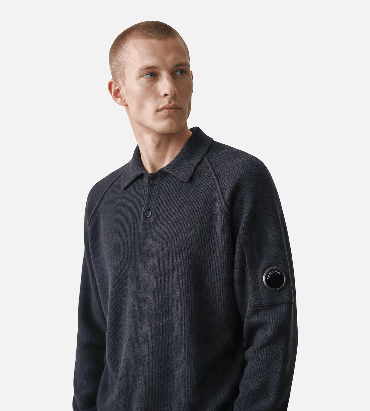 C.P. Company Chenille Cotton Polo Sweater Total Eclipse