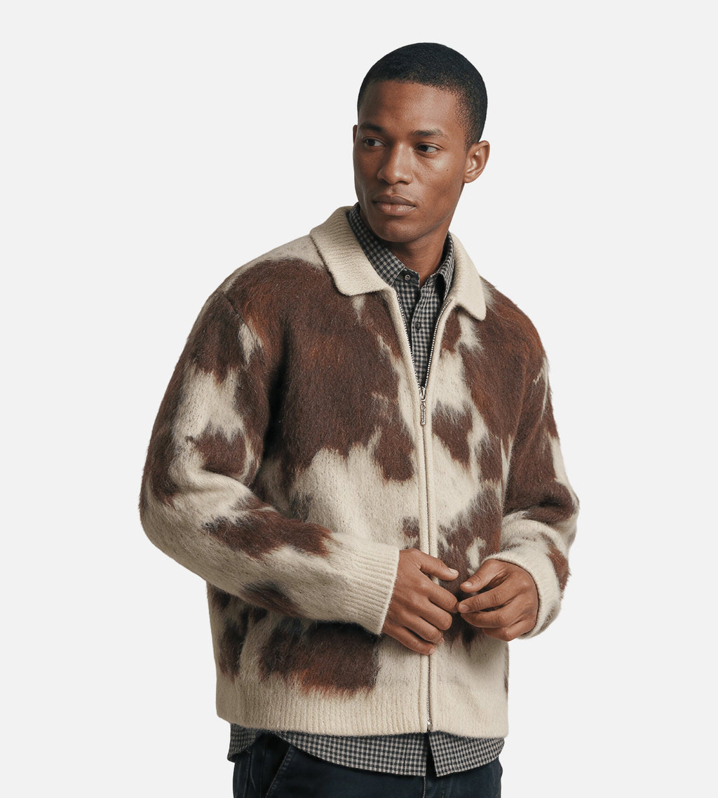 Obey Cow Pattern Zip Sweater Cow Multi