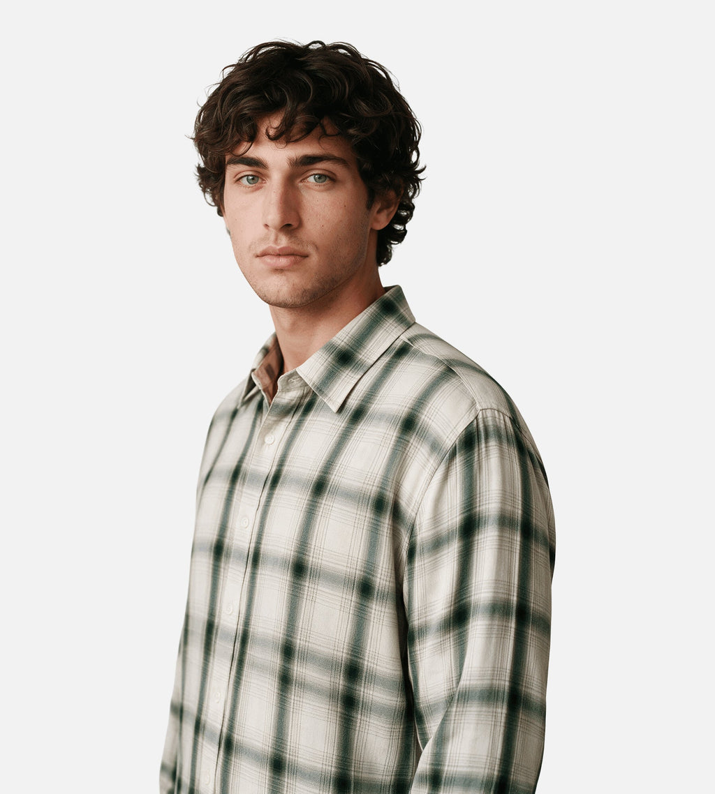Corridor Shadow Check Long Sleeve Shirt Green