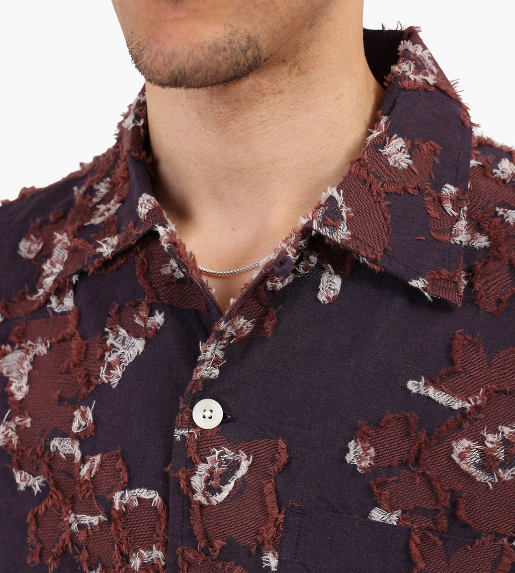 Café-Mountain Floral Jacquard Vacation Shirt Purple