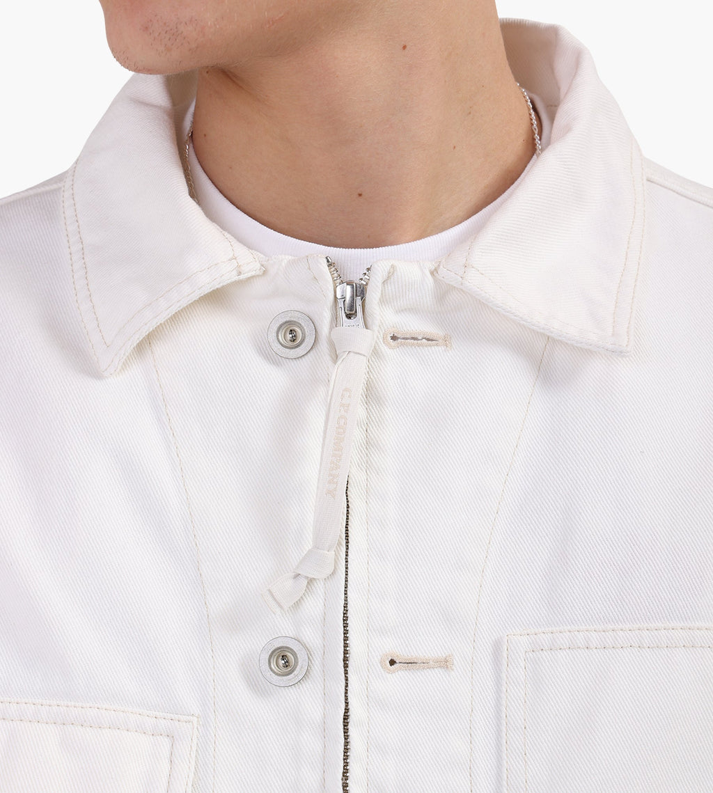 C.P. Company Outerwear Short Jacket In Bull Denim 10 Oz Gauze White