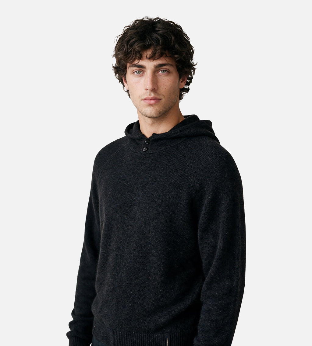 Observe Alpaca Button Knit Hood Black