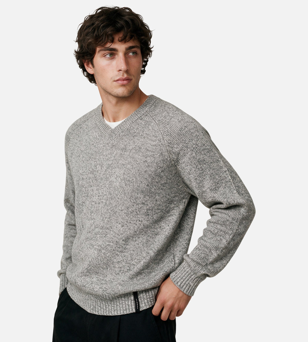 Observe V-Neck Heather Knit Sweater Ash
