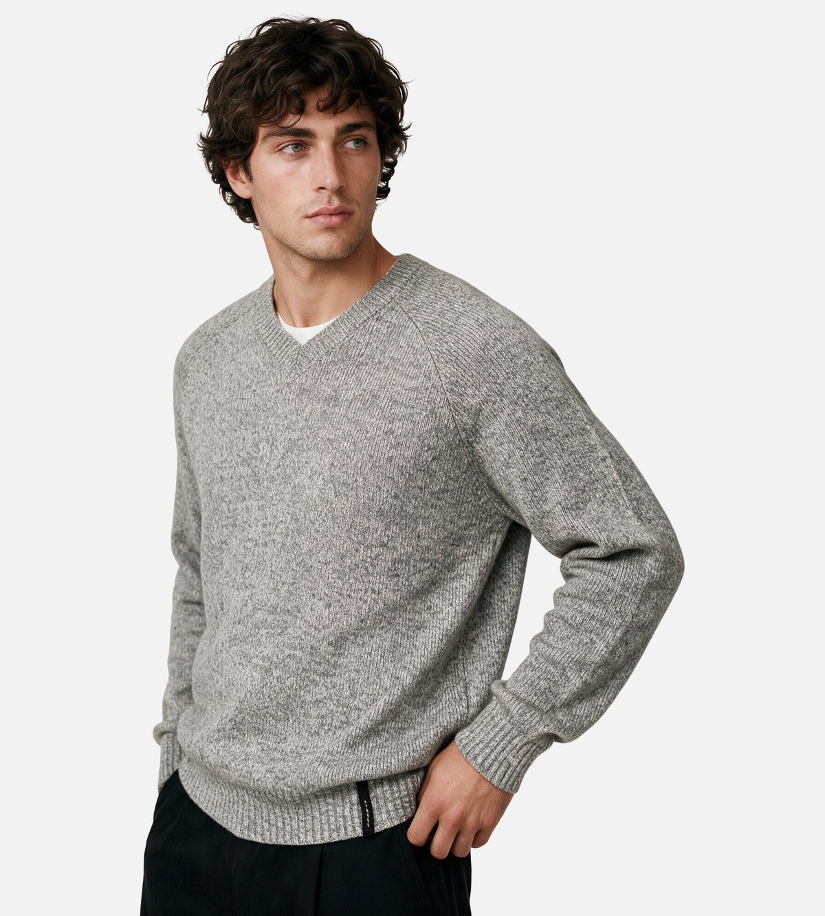Observe V-Neck Heather Knit Sweater Ash