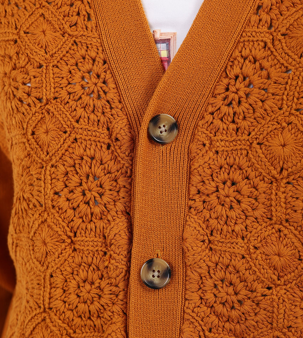 Drôle de Monsieur Cardigan Maille Crochet Dark Orange