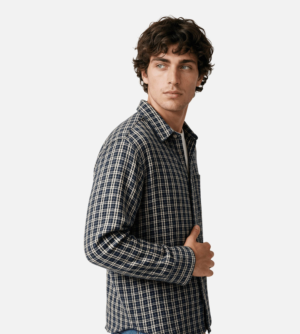 Corridor Reverse Tweed Snow Check Long Sleeve Shirt Blue
