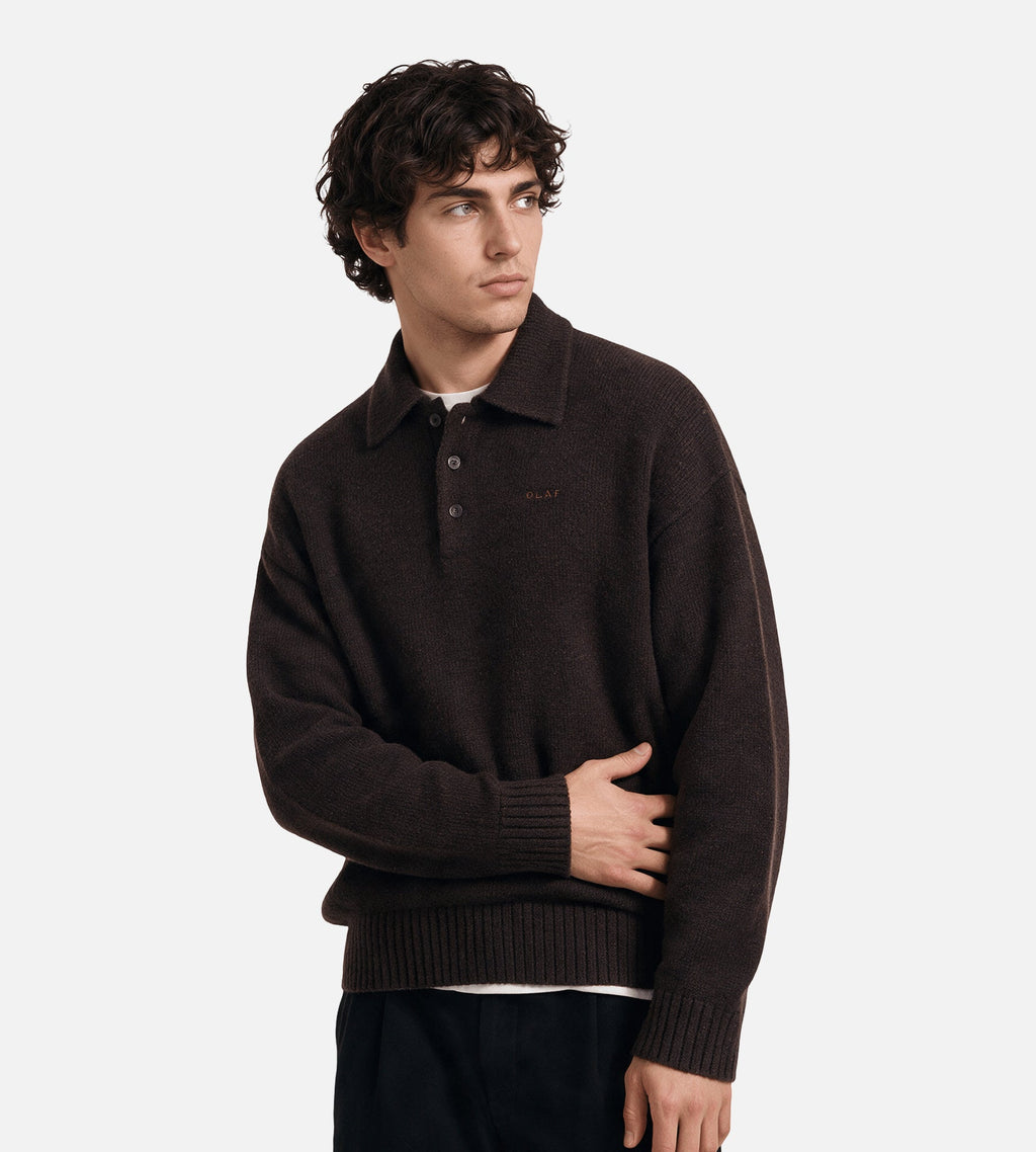 OLAF Oversized Knitted Polo Chocolateplum