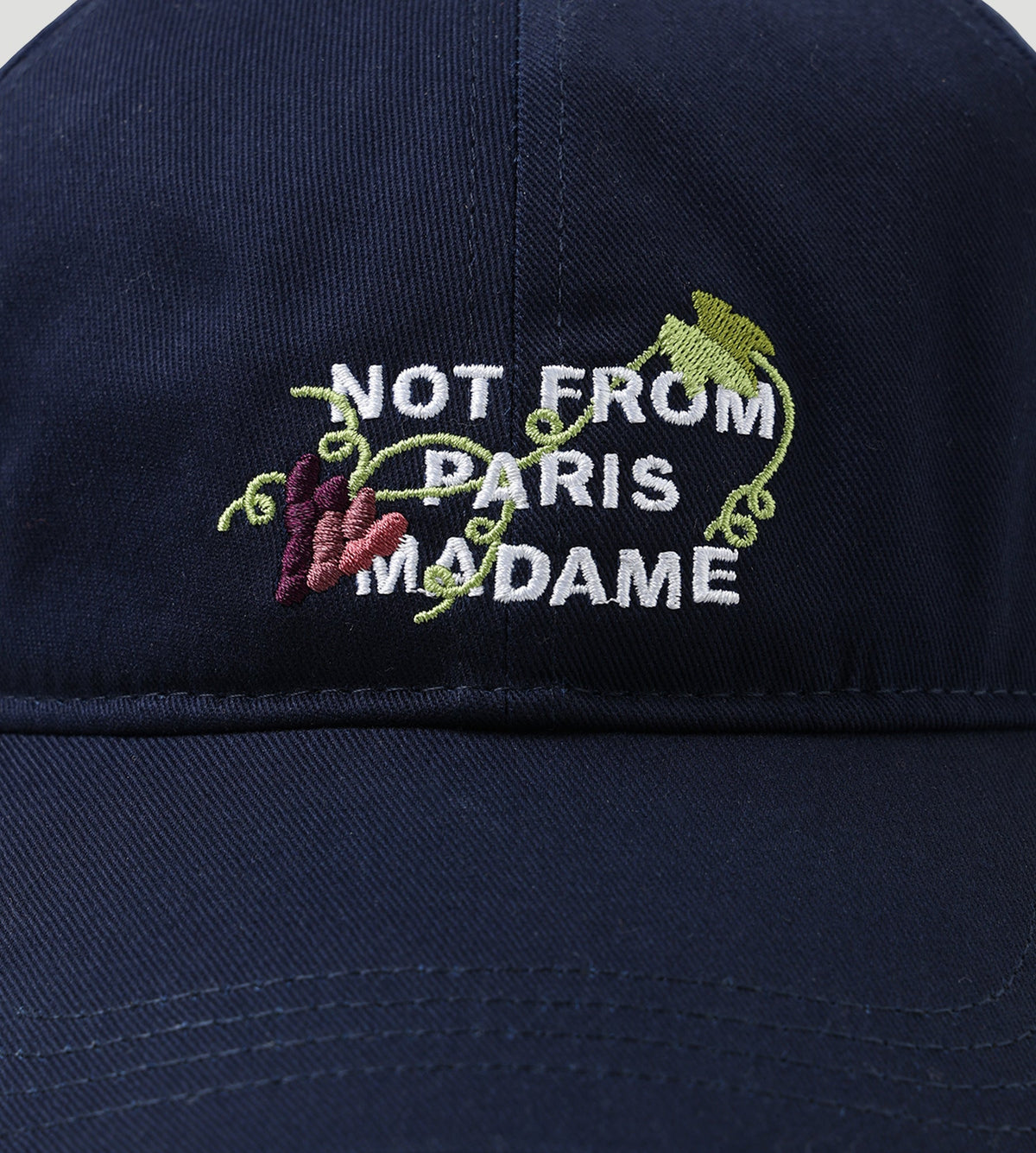 Drôle de Monsieur Vine Embroidered Slogan Cap Navy