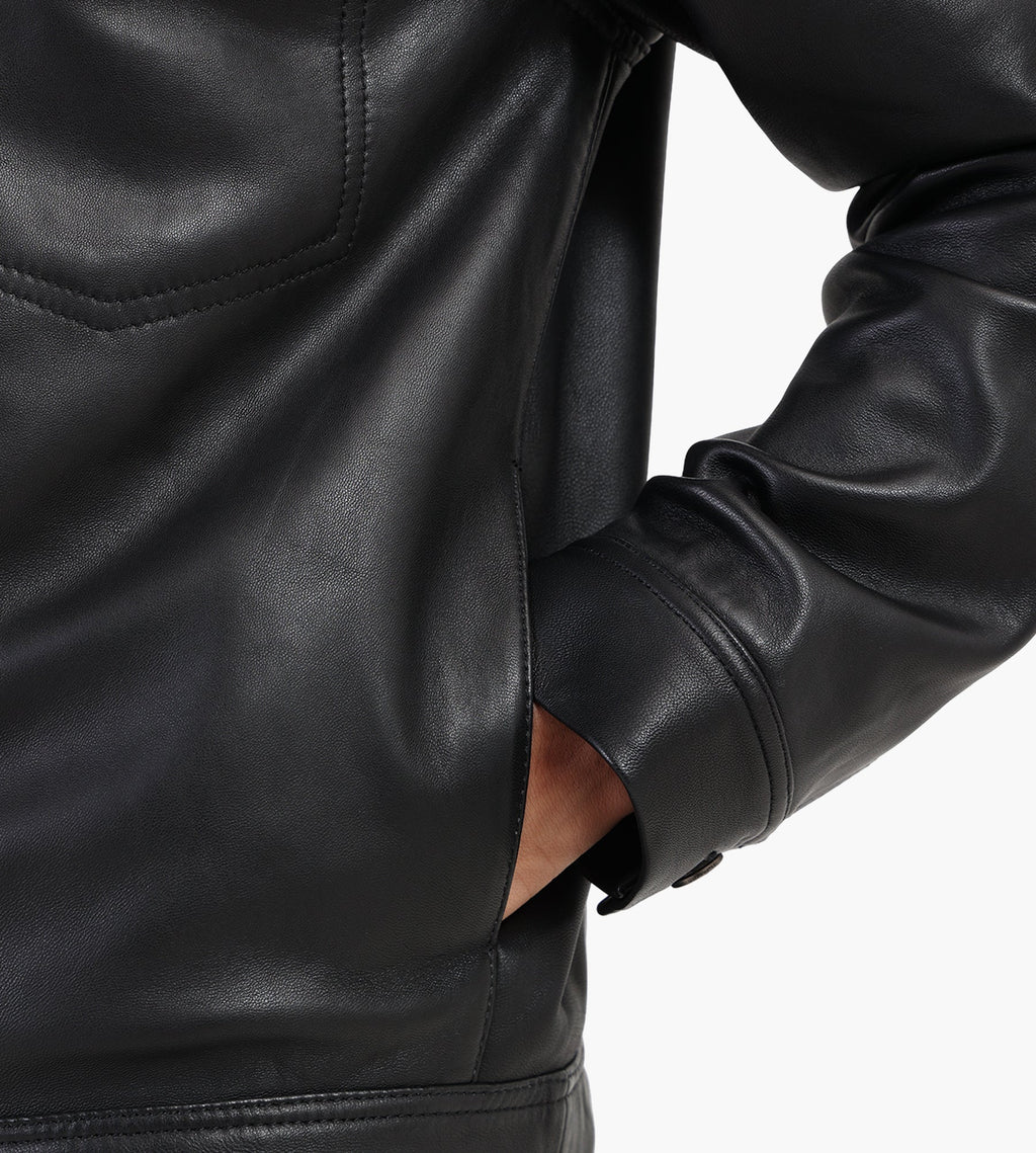 Won Hundred Clayton Leather Shirt Jacket Black