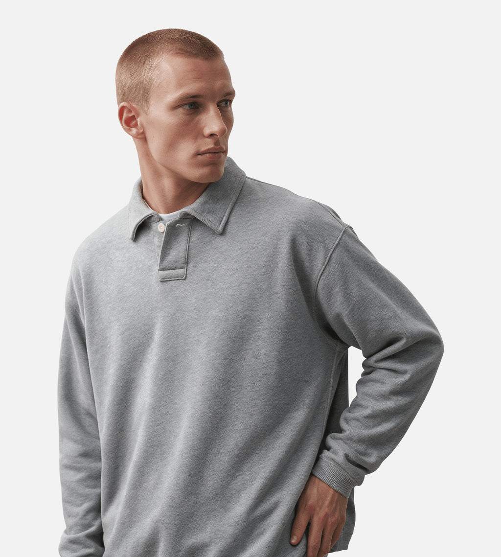 Norse Projects Hjartdal Brushed Diagonal Cotton Fleece Polo Grey Melange