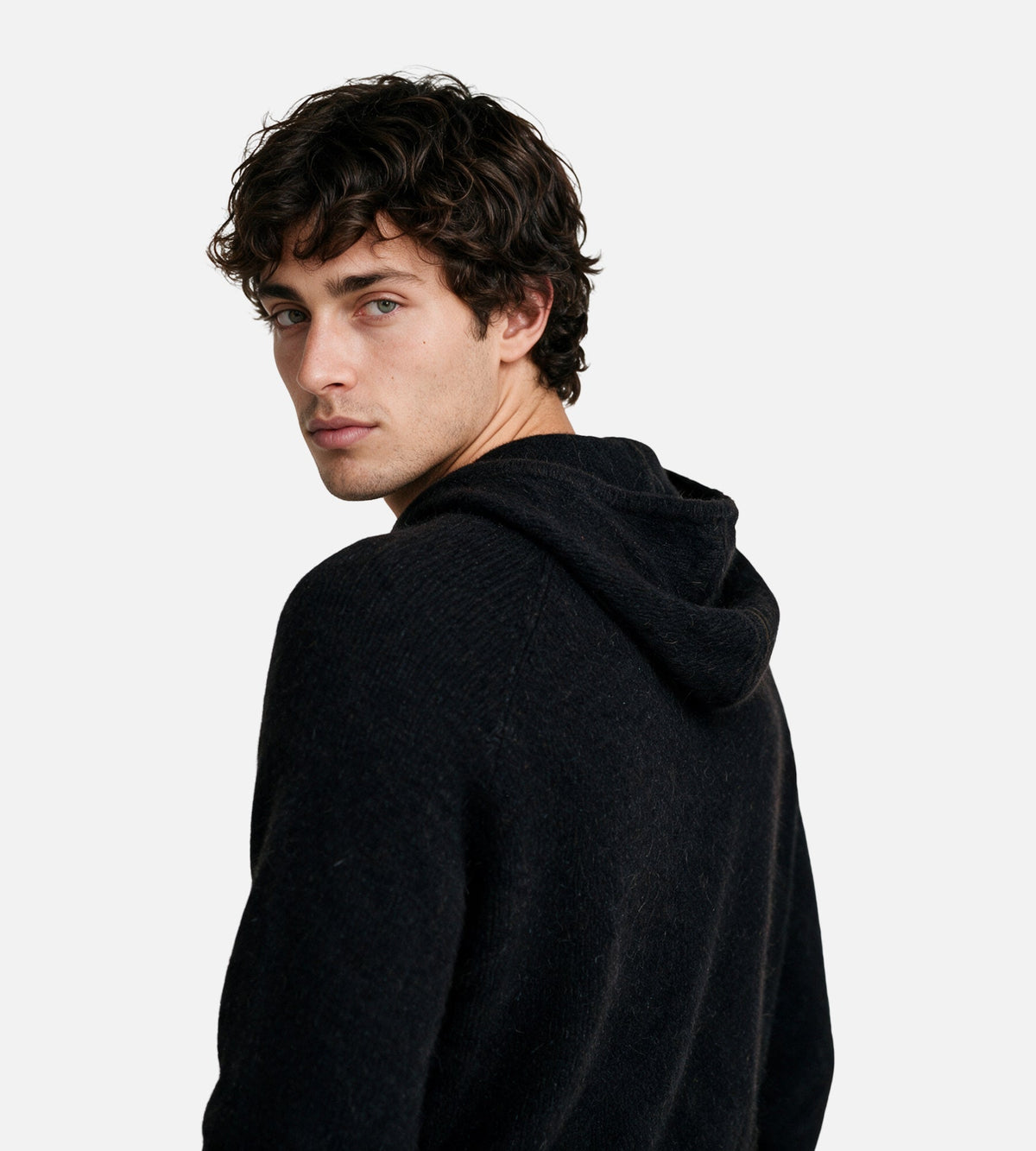 Observe Alpaca Button Knit Hood Black