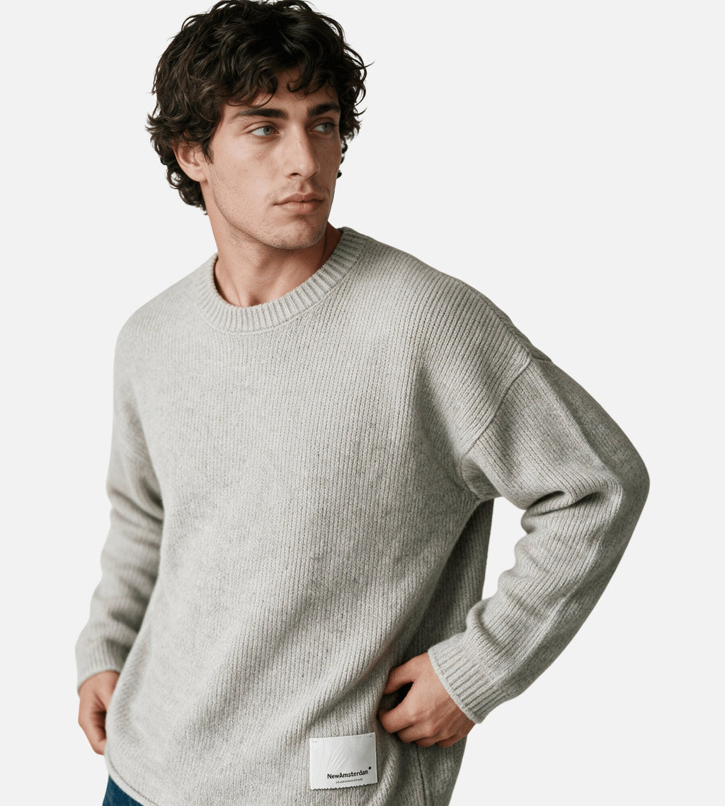 New Amsterdam Surf Association Knitted Stamp Crewneck Grey Melange