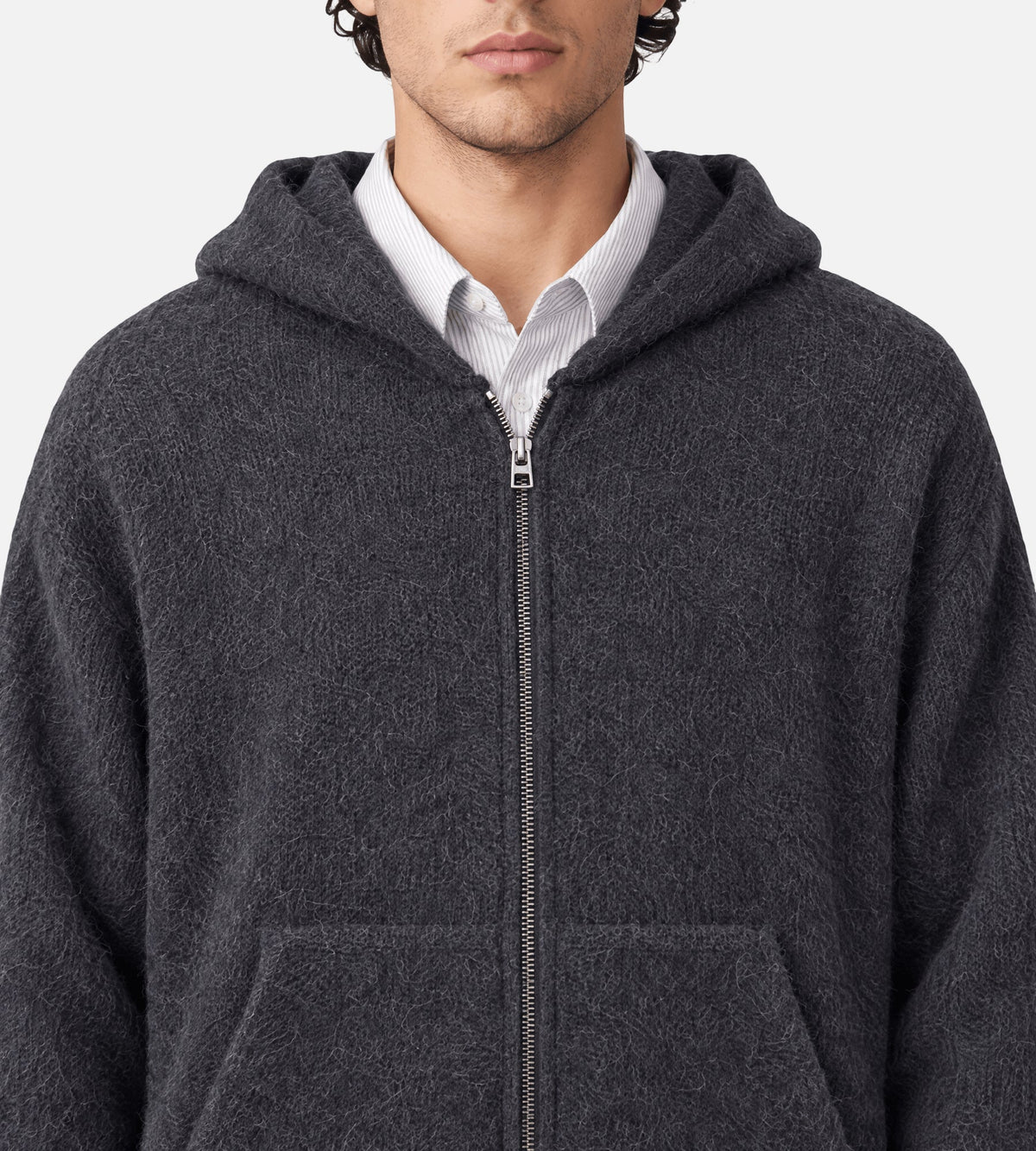 OLAF Zip Knitted Hoodie Charcoal