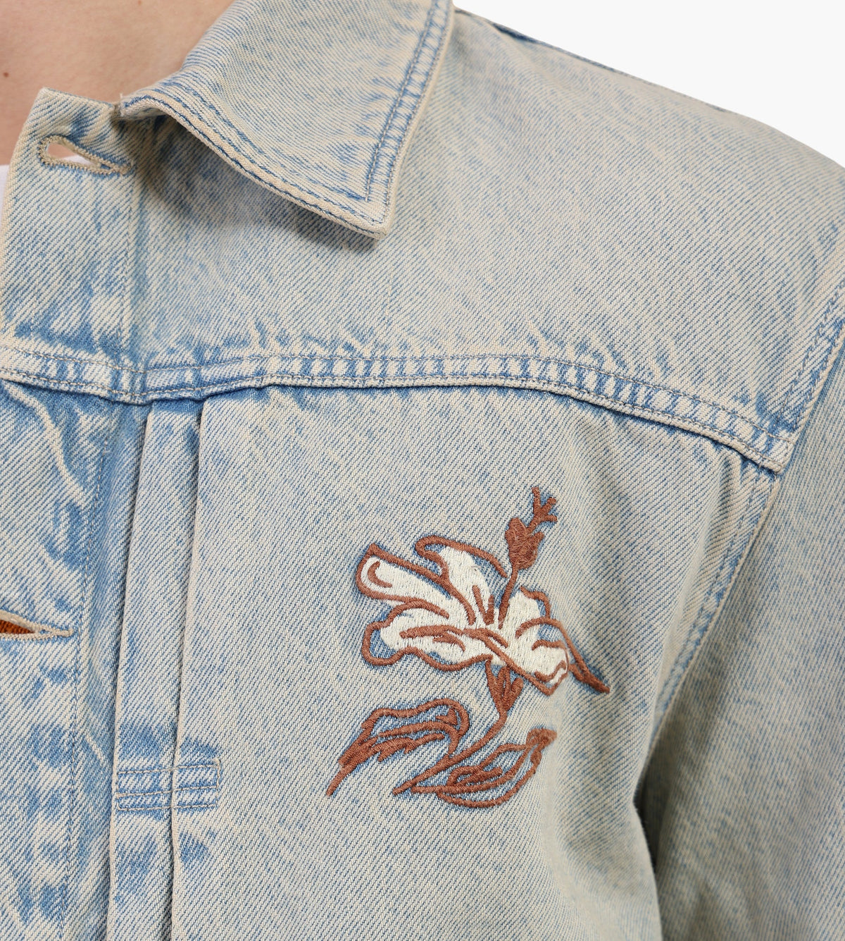 Drôle de Monsieur Veste Denim Dusty Brodèe Fleurs Dusty