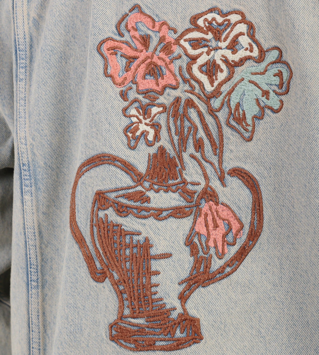 Drôle de Monsieur Veste Denim Dusty Brodèe Fleurs Dusty