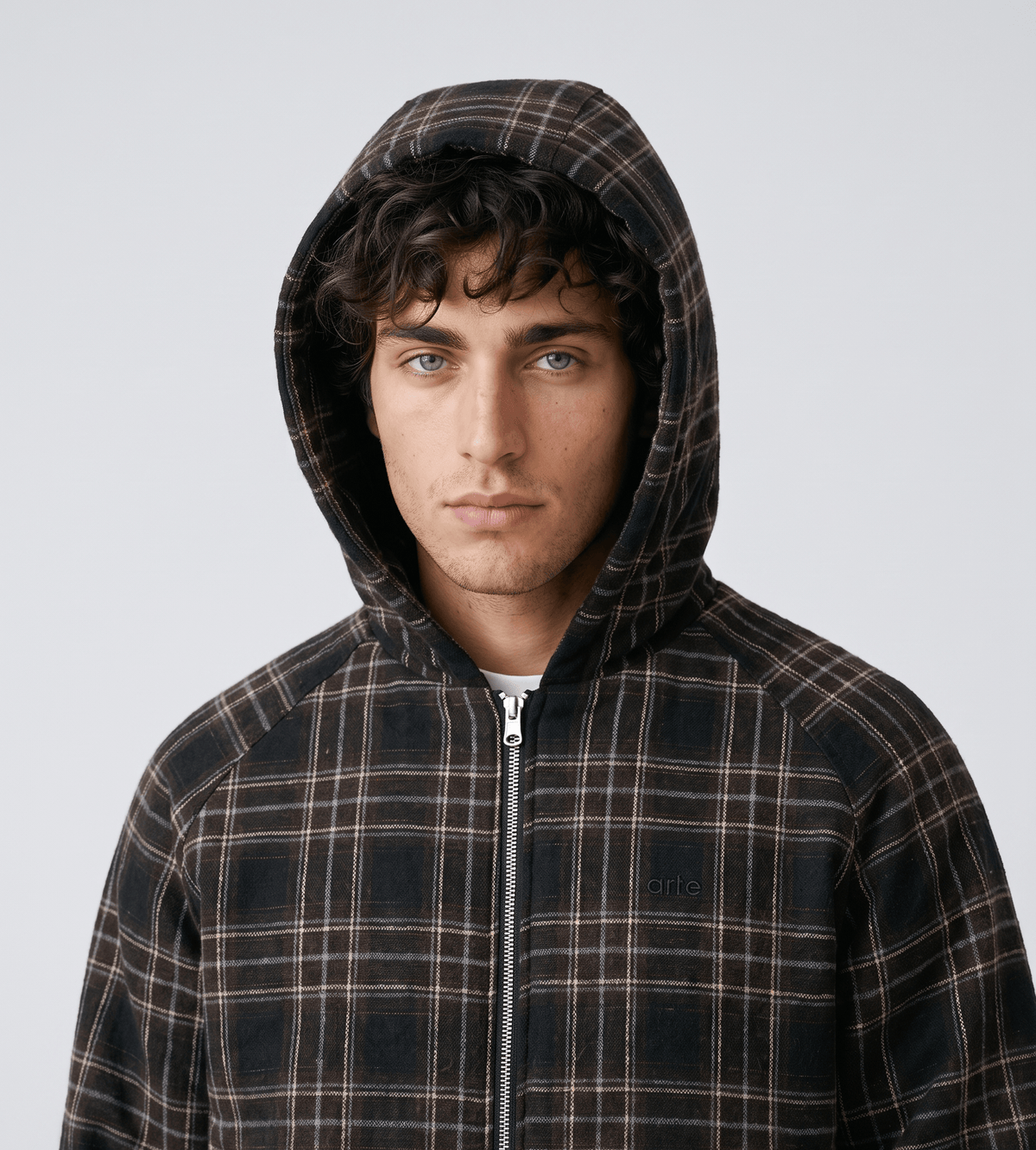 Arte Antwerp Reversible Plaid Hooded Jacket Black