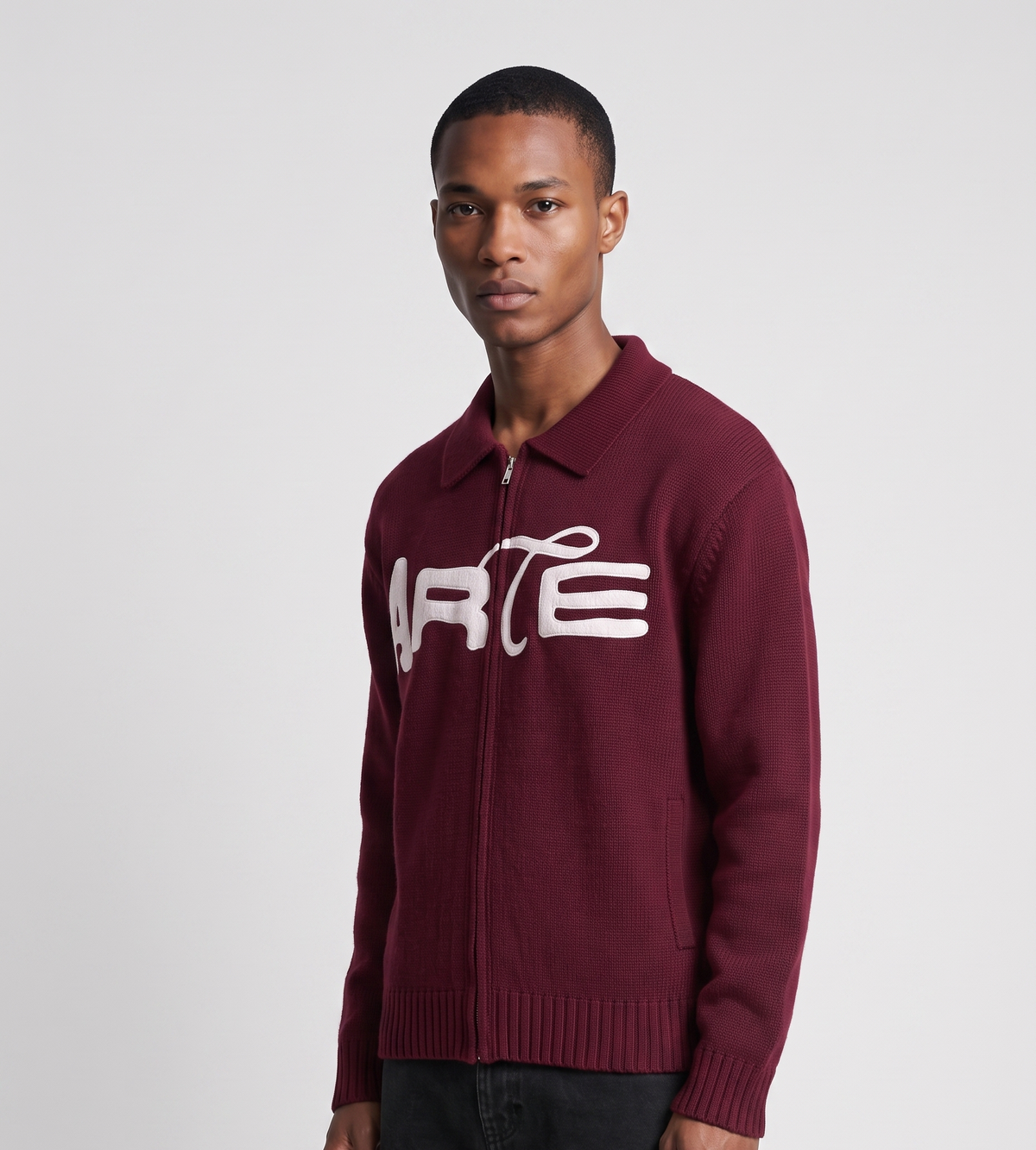Arte Antwerp Stencil Zip Cardigan Bordeaux