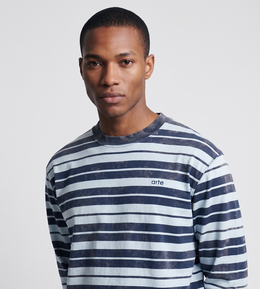 Arte Antwerp Sunfade Striped Longsleeve Navy Light Blue