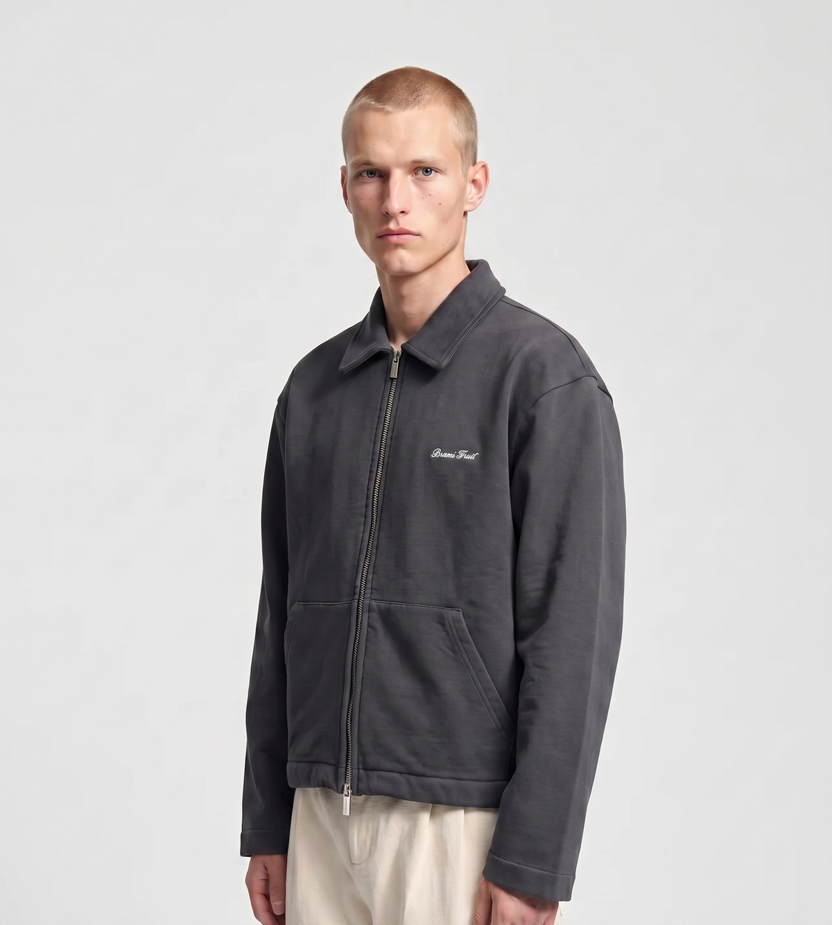 Bram's Fruit Script Logo Full Zip Sweat Shadow Black