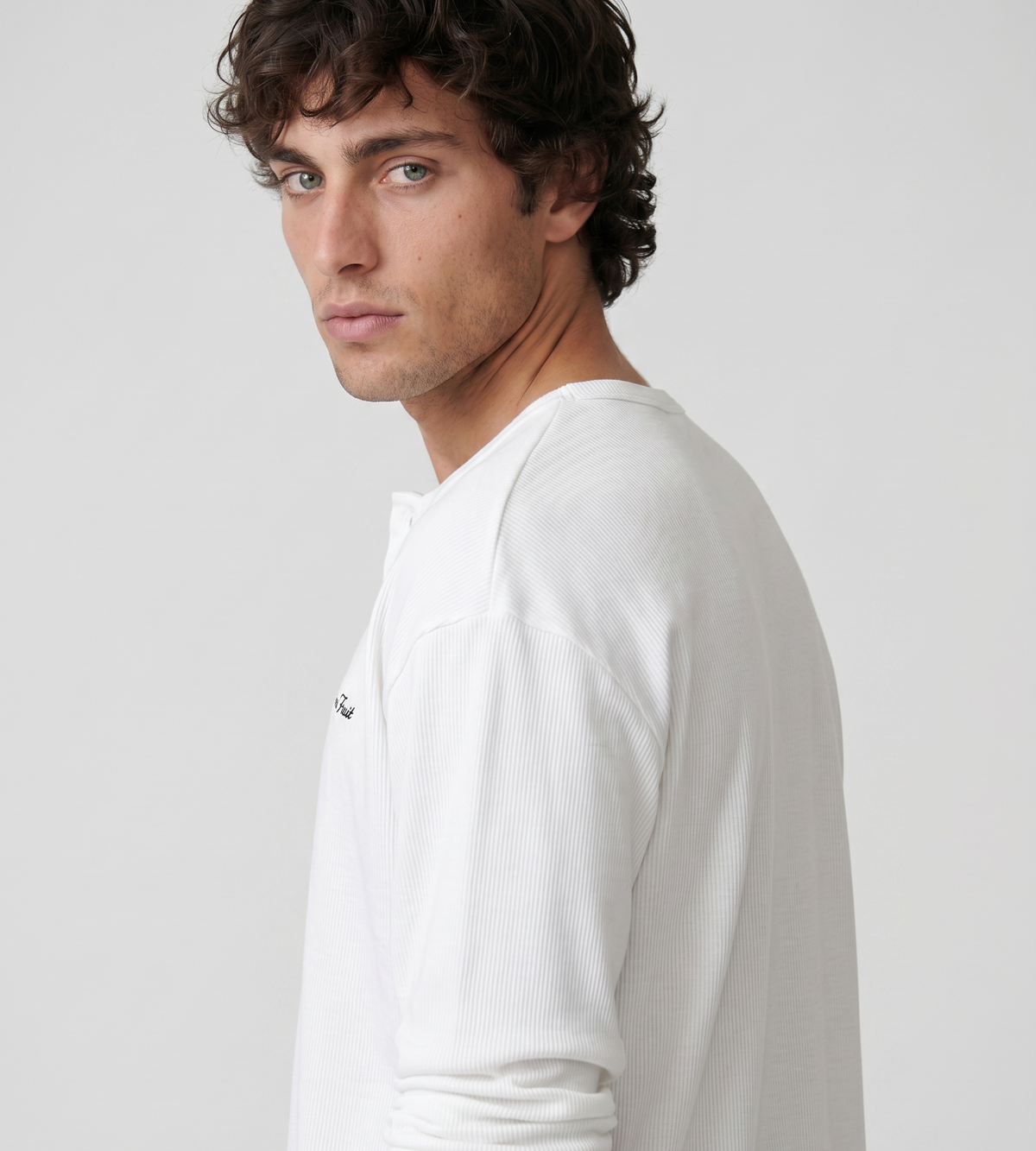 Bram's Fruit Script Logo Henley Longsleeve White