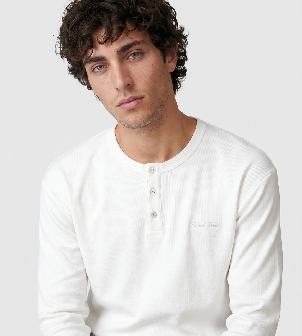 Bram's Fruit Script Logo Henley Longsleeve White