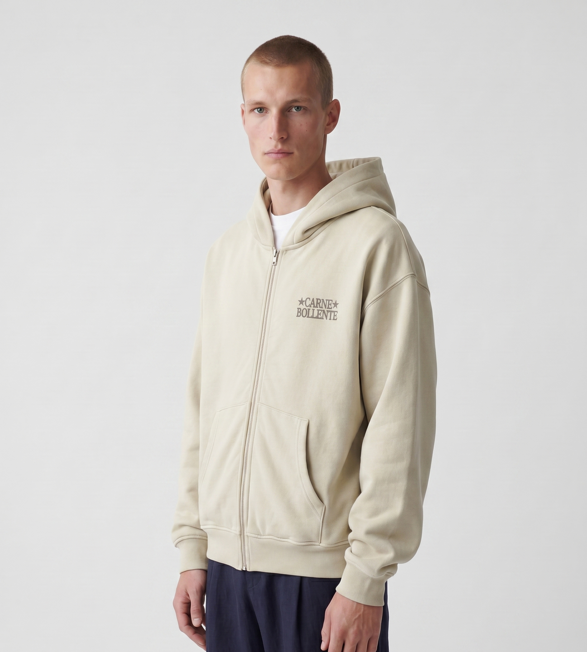 Carne Bollente Dot Connector Zip-up Hoodie Beige