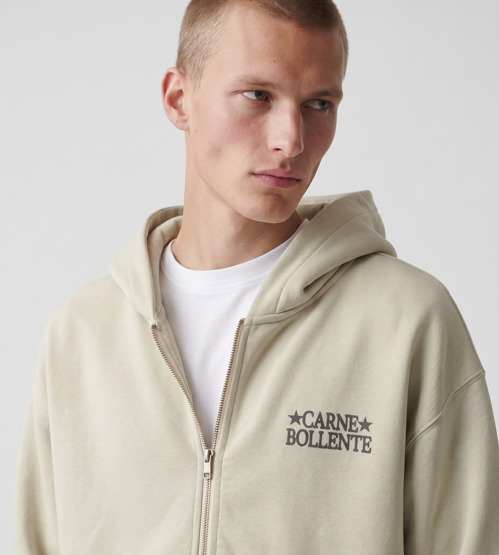 Carne Bollente Dot Connector Zip-up Hoodie Beige