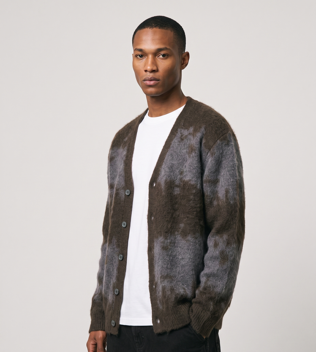 Gramicci Mohair Splatter Cardigan Slate Splatter