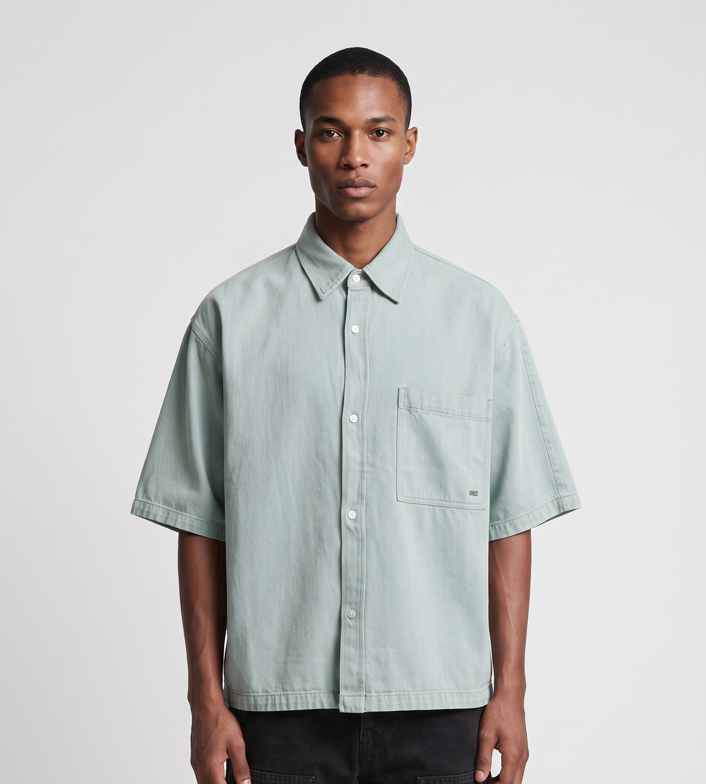 New Amsterdam Surf Association Denim Short Sleeve Button Up Mint