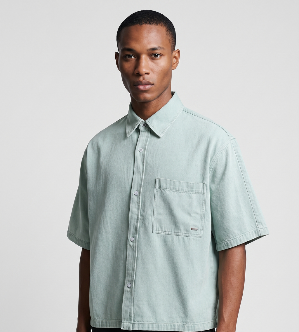 New Amsterdam Surf Association Denim Short Sleeve Button Up Mint