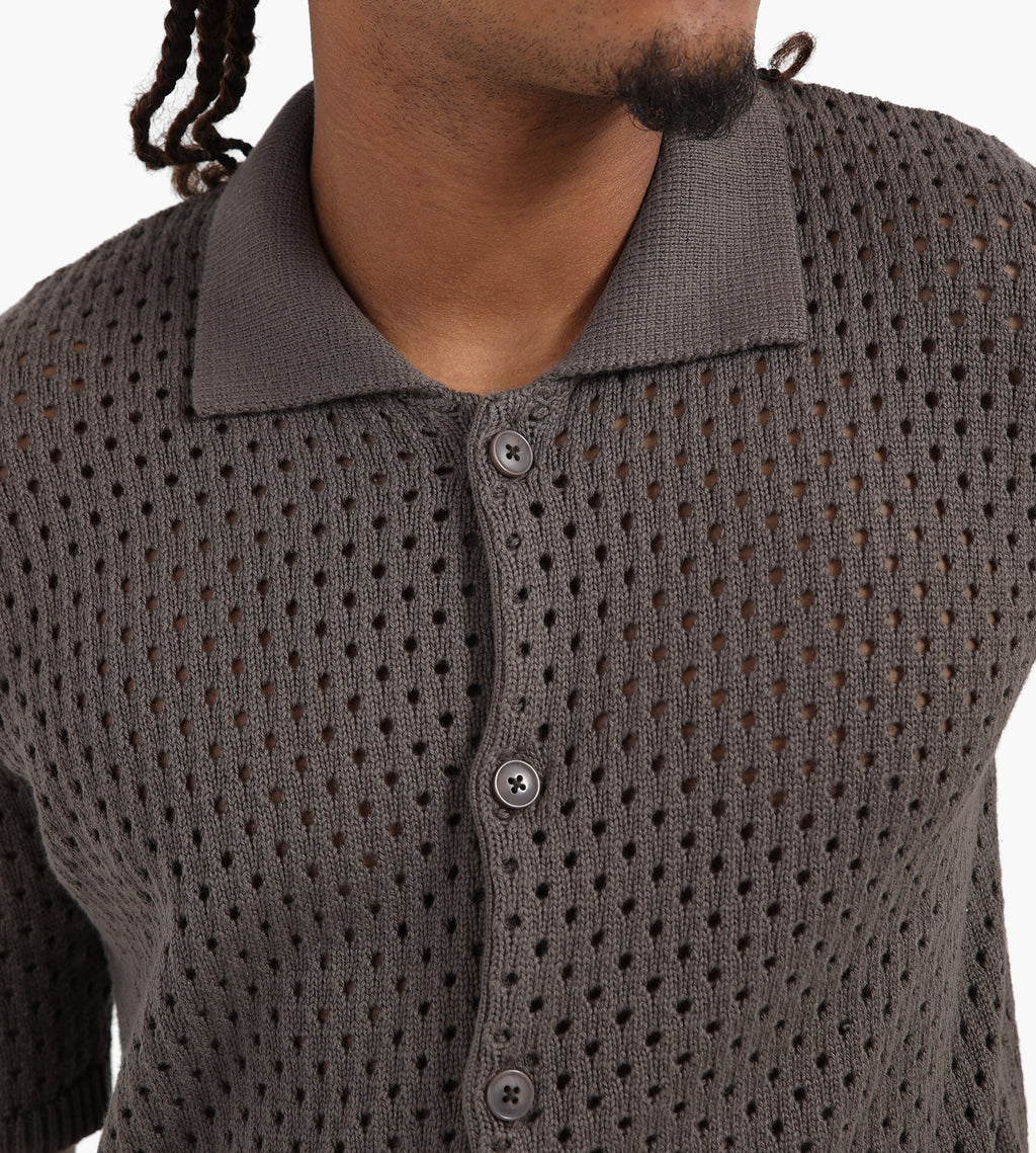 Baskèts Camp Collar Knit Shirt Moss Green