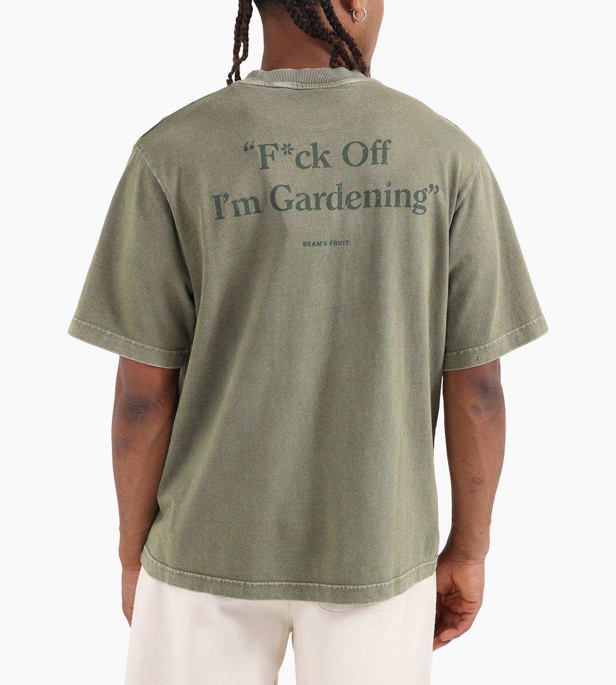 Bram's Fruit “F*ck Off” T-Shirt Distressed Washed Olive Green