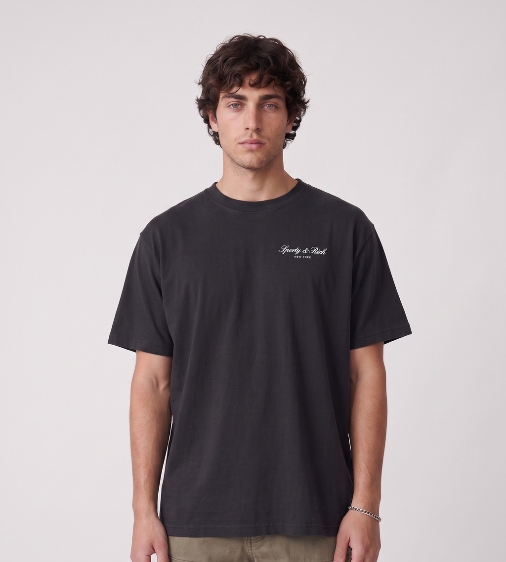 Sporty & Rich Signature NY T-Shirt Faded Black White