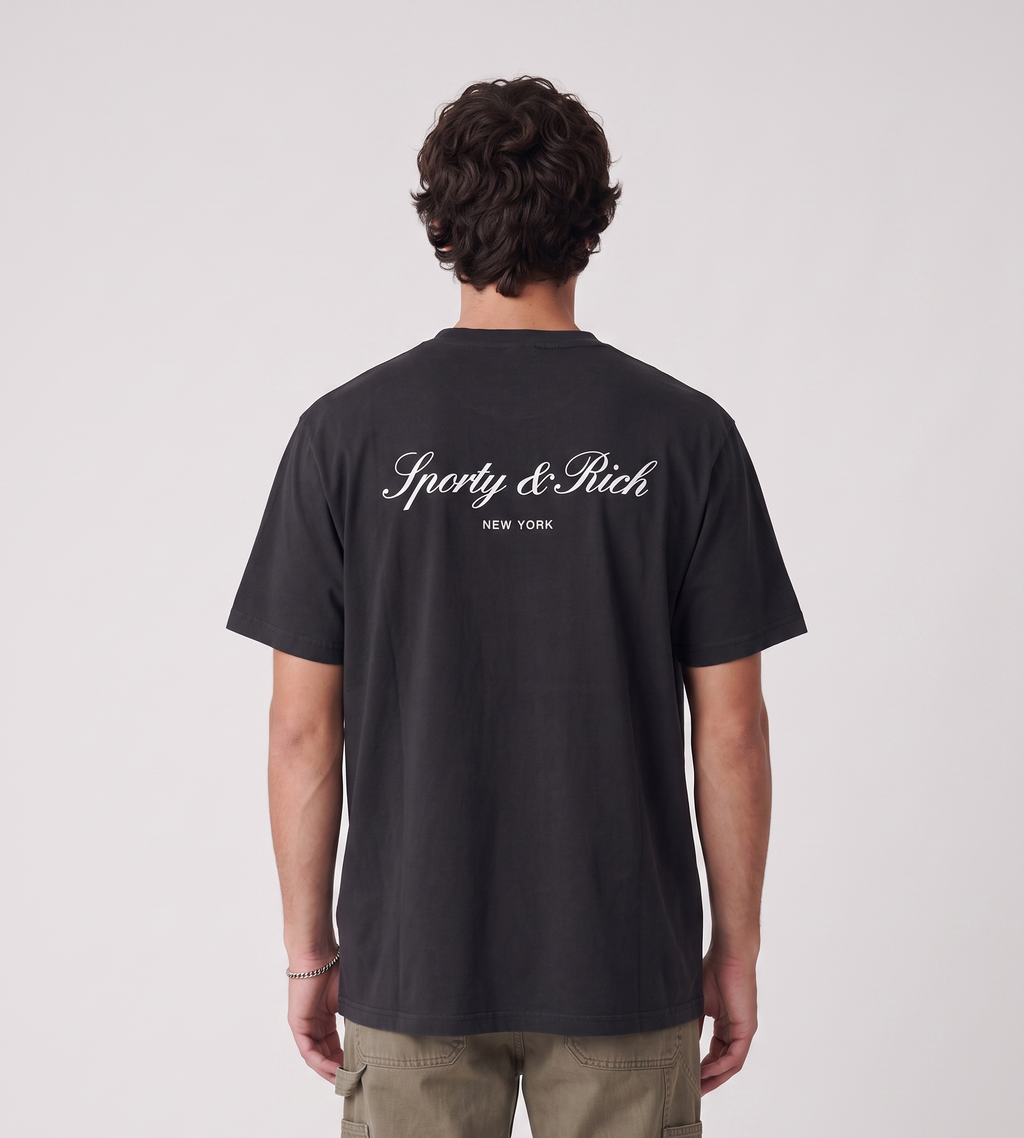 Sporty & Rich Signature NY T-Shirt Faded Black White