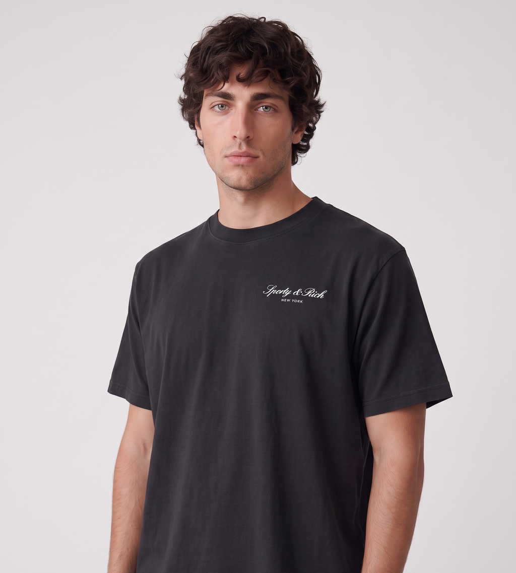 Sporty & Rich Signature NY T-Shirt Faded Black White