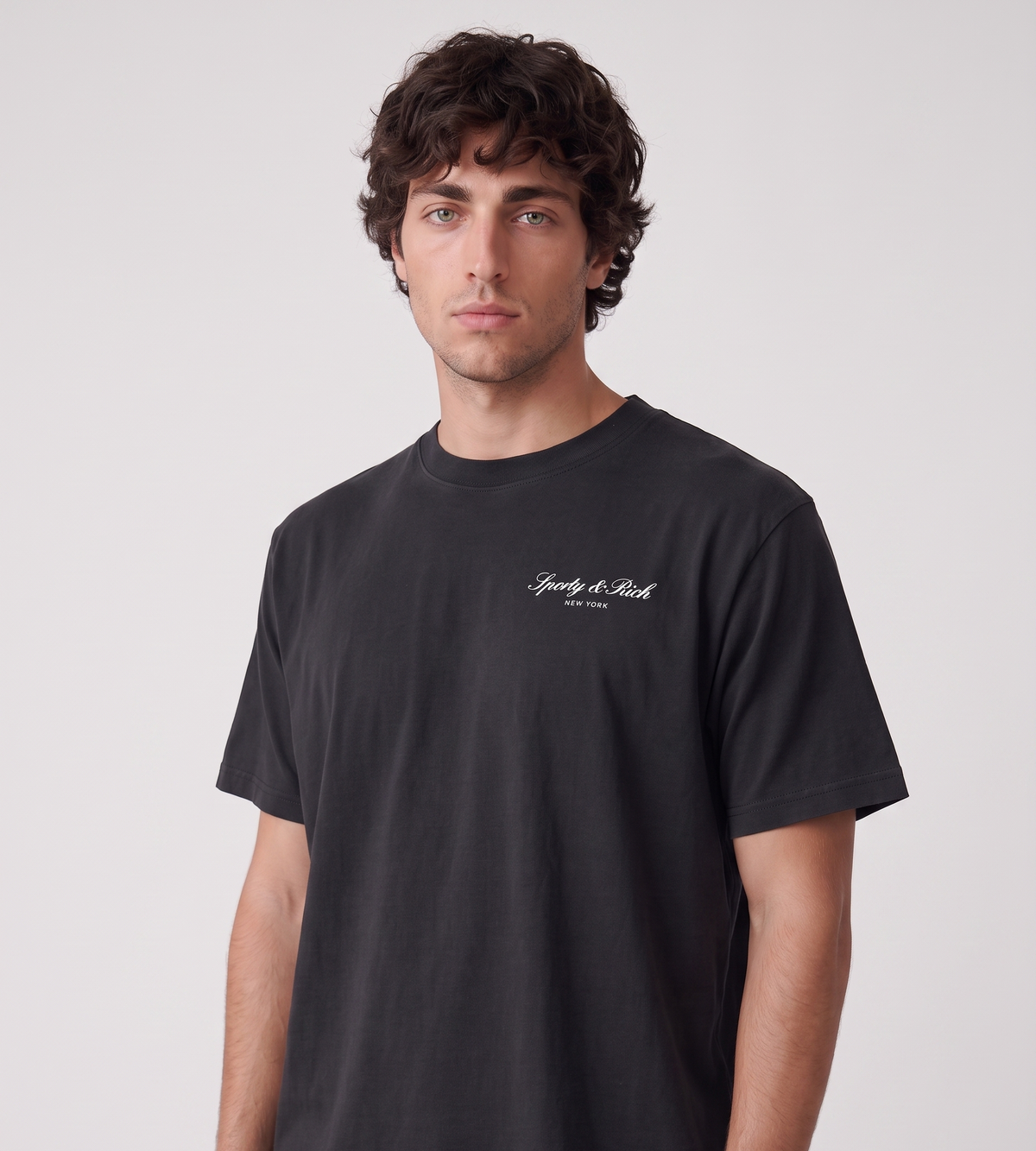 Sporty & Rich Signature NY T-Shirt Faded Black White